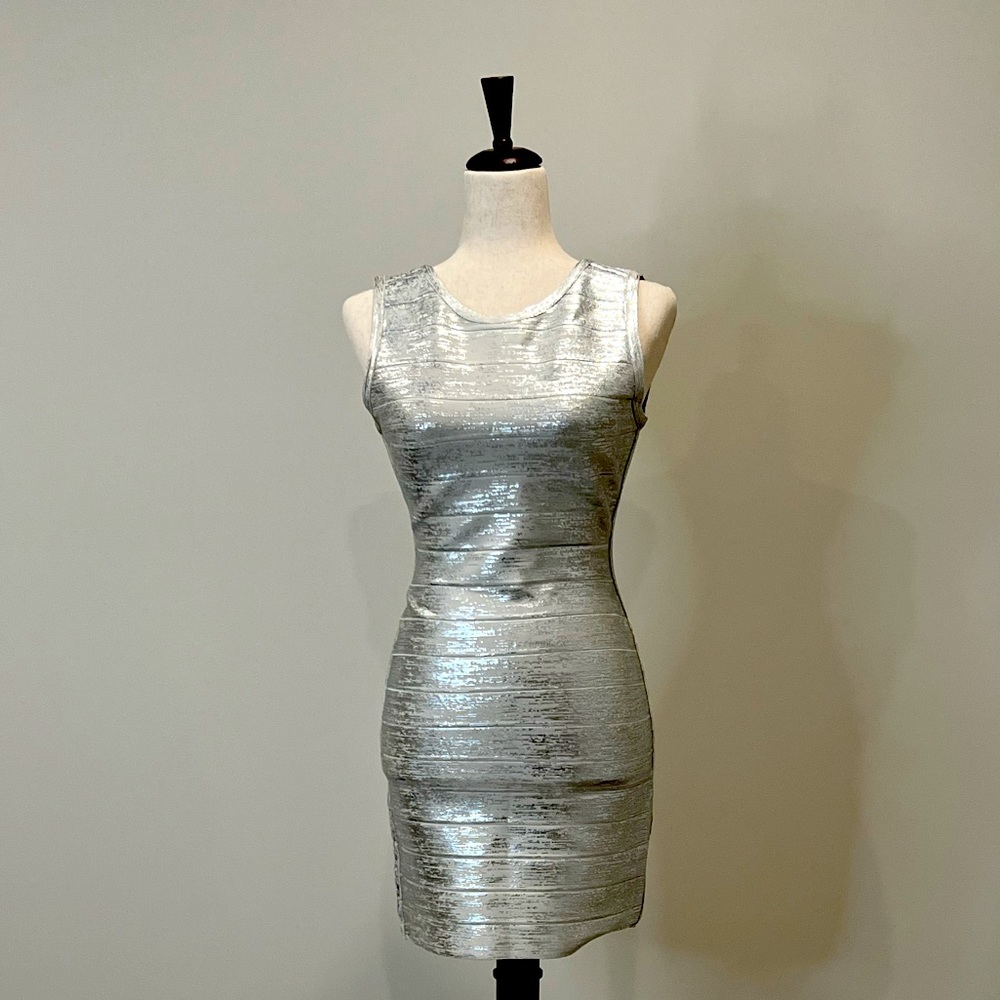 Herve Leger Silver Foil Dress NWT Size M